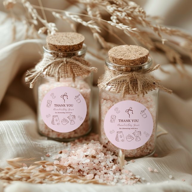 Coffee Pink Bow Cafe Bebe Girl Baby Shower Decor Runder Aufkleber (Von Creator hochgeladen)