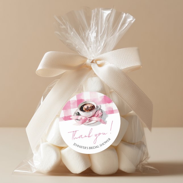 Coffee Pink Schleife Hochzeitsdusche Danke Runder Aufkleber (Von Creator hochgeladen)