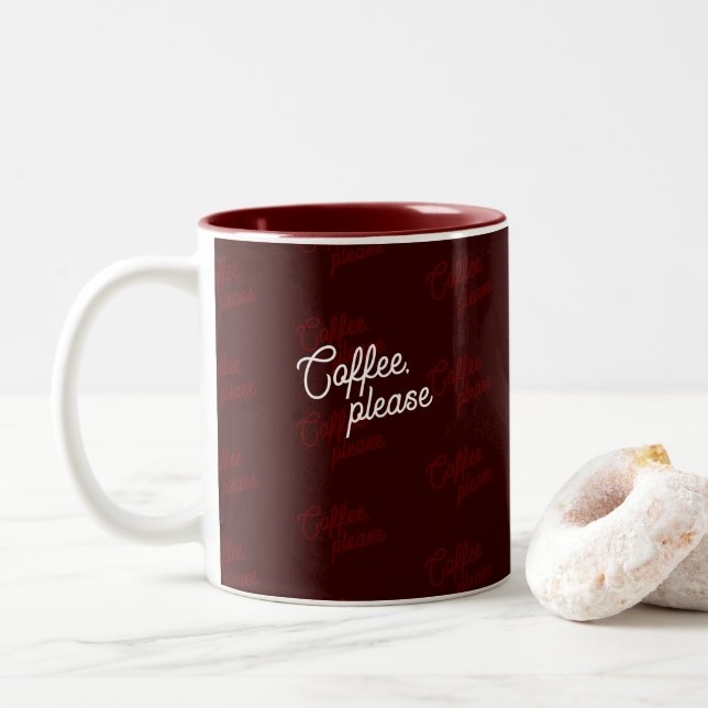 "Coffee, please" Minimal, Elegant, Pattern  Zweifarbige Tasse (Mit Donut)