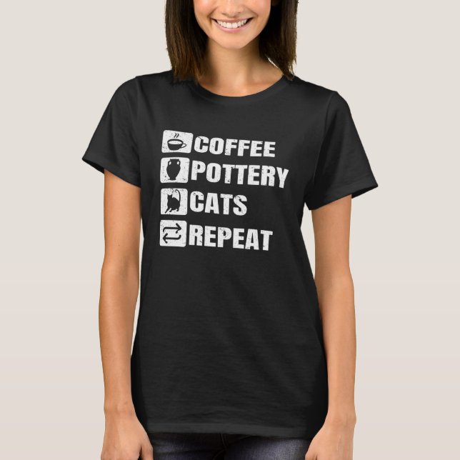 Coffee Pottery Cats Repeat Ceramic Pottery Ceramic T-Shirt (Vorderseite)