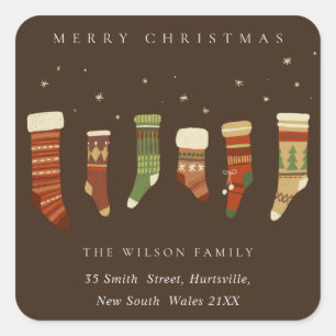 COFFEE RED GREEN STAR CHIRSTMAS STOCKINGS ADDRESS QUADRATISCHER AUFKLEBER