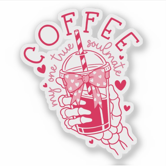 Coffee-Seelenverwandter Rote Herzen Skeletthand  Aufkleber (Vorderseite)