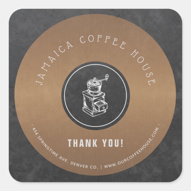 Coffee Shop Logo elegante Kupfer vielen Dank Quadratischer Aufkleber (Vorderseite)