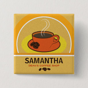 Coffee Shop Orange Cup Café Personalausweis Tags Button