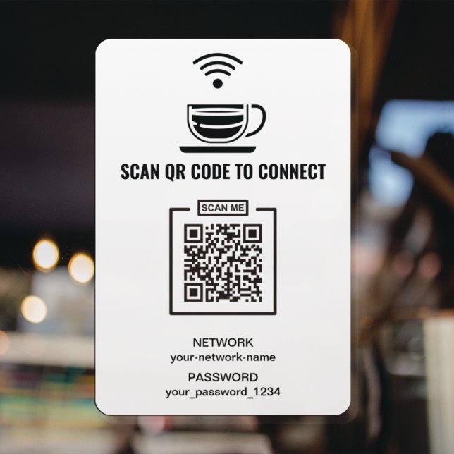 Coffee Shop QR Code Network Black & White Fensteraufkleber (Von Creator hochgeladen)
