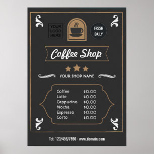 Coffee Shop Retro Logo Menü hinzufügen Poster