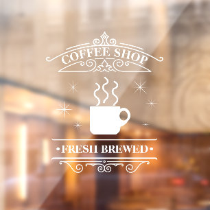 Coffee Shop Scrollwork Frame White ID875 Fensteraufkleber