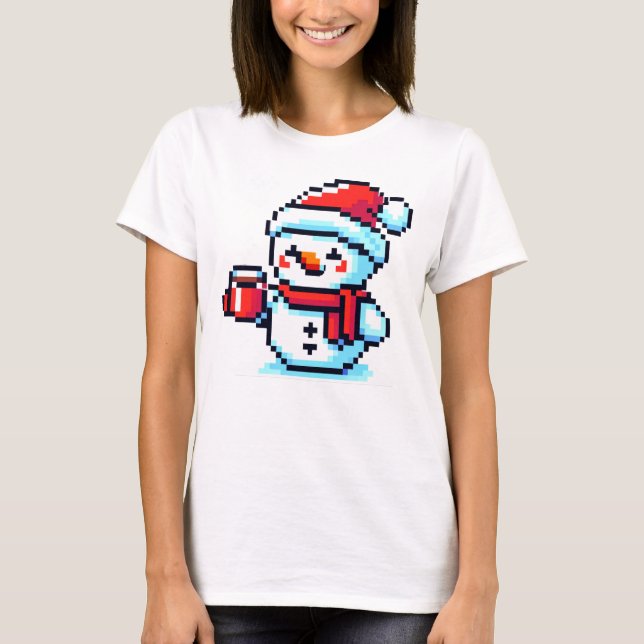 Coffee Snowman - Cosy Pixel Art Christmas Design T-Shirt (Vorderseite)