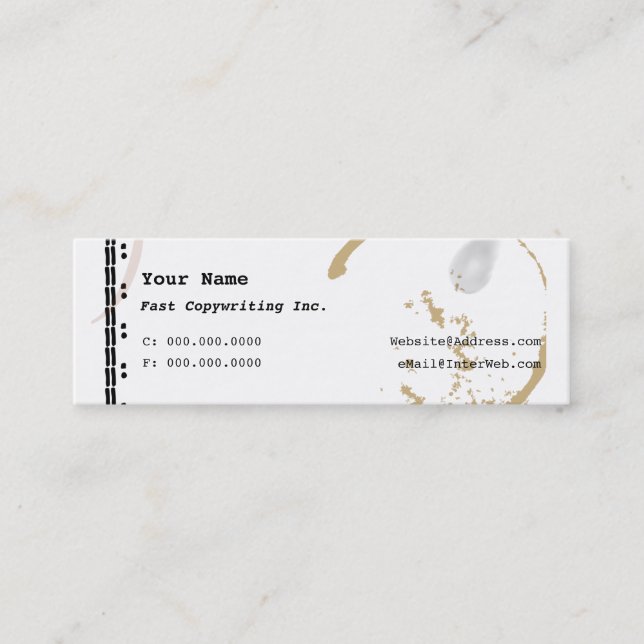 Coffee Stain Schreibwriter Art Skinny Business Car Mini Visitenkarte (Vorderseite)
