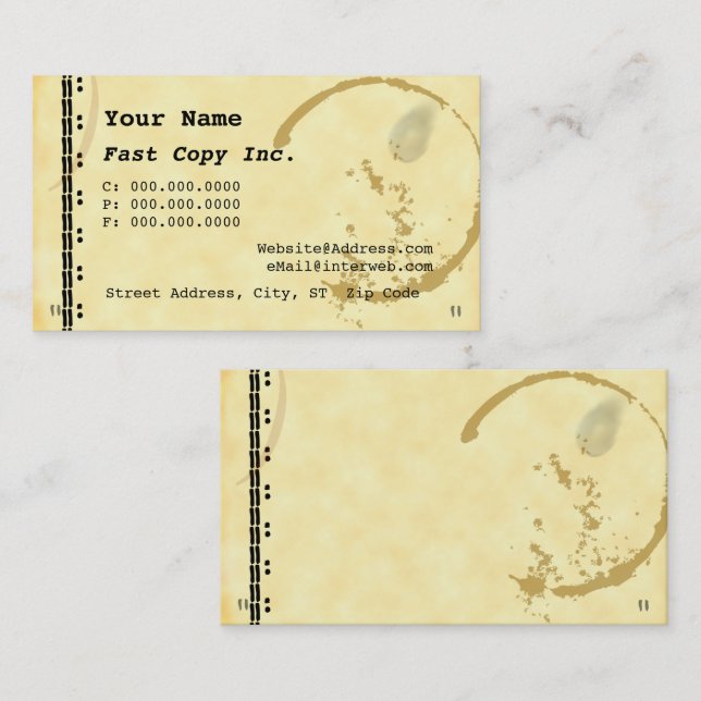 Coffee Stain Schreibwriter Grunge Business Cards Visitenkarte (Vorne/Hinten)