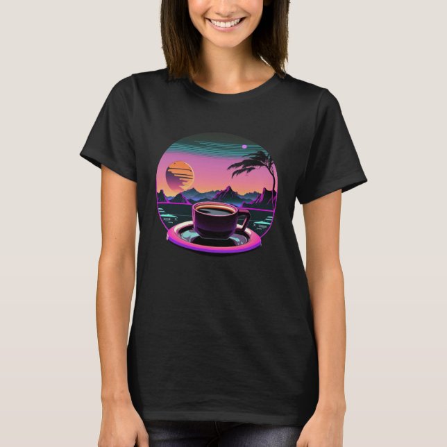 Coffee Synthwave 80s Retrowave Aesthetic T-Shirt (Vorderseite)