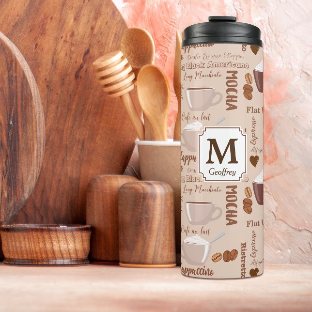 Coffee Terms Muster Monogram Thermosbecher (Von Creator hochgeladen)