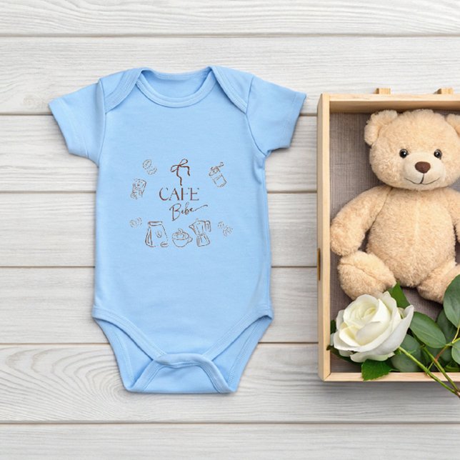 Coffee Theme Blue Bow Cafe Bebe Boy Baby Shower Strampler (Von Creator hochgeladen)