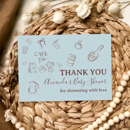 Coffee Theme Boy Blue Bow Cafe Bebe Baby Shower Dankeskarte