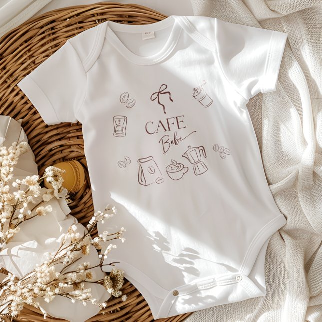 Coffee Theme Cafe Bebe Brewing Bow Baby Shower Strampler (Von Creator hochgeladen)