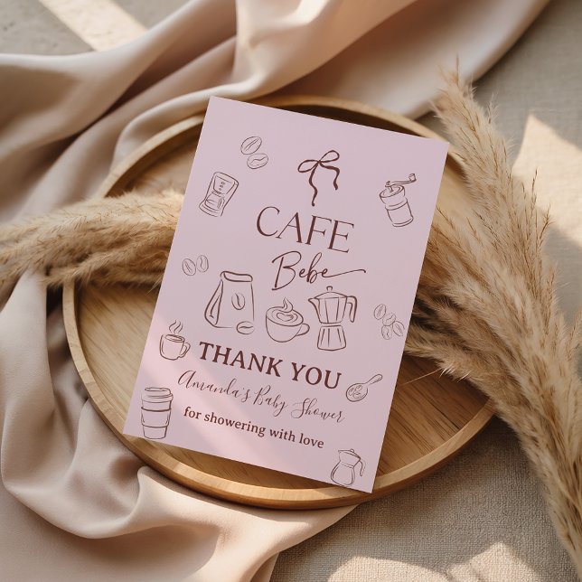 Coffee Theme Pink Bow Cafe Bebe Girl Baby Shower Dankeskarte (Von Creator hochgeladen)
