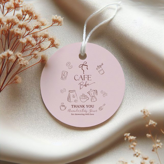 Coffee Theme Pink Bow Cafe Bebe Girl Baby Shower Geschenkanhänger (Von Creator hochgeladen)