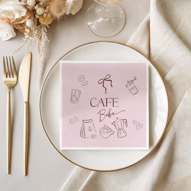 Coffee Theme Pink Bow Cafe Bebe Girl Baby Shower Serviette (Von Creator hochgeladen)