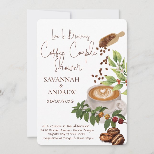Coffee Themed Couple Shower Invitation Einladung (Vorderseite)
