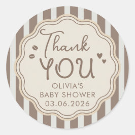 Coffee Themed Whimsical Baby Shower Thank You Runder Aufkleber