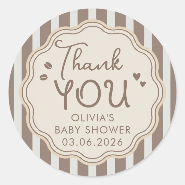 Coffee Themed Whimsical Baby Shower Thank You Runder Aufkleber (Vorderseite)
