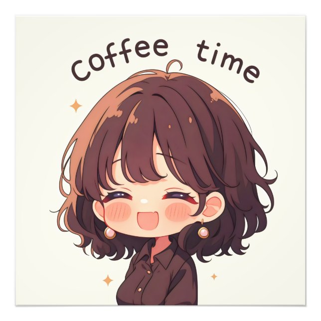 Coffee Time Anime Frau Fotodruck (Vorne)