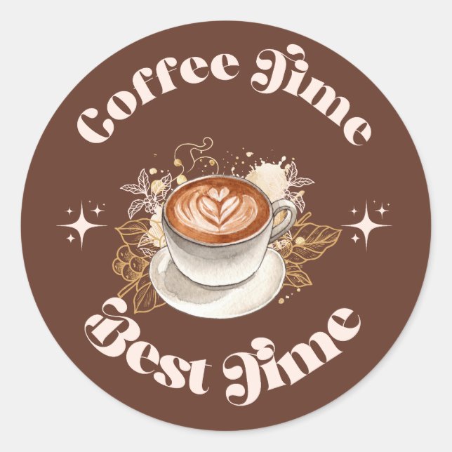 Coffee Time Best Time Retro Latte Aufkleber (Vorderseite)