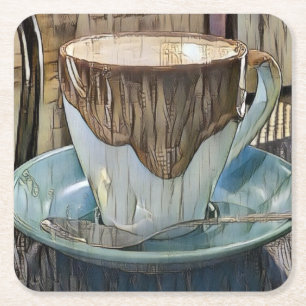 Coffee Time Cubism Art, Coffee Tasse Rechteckiger Pappuntersetzer