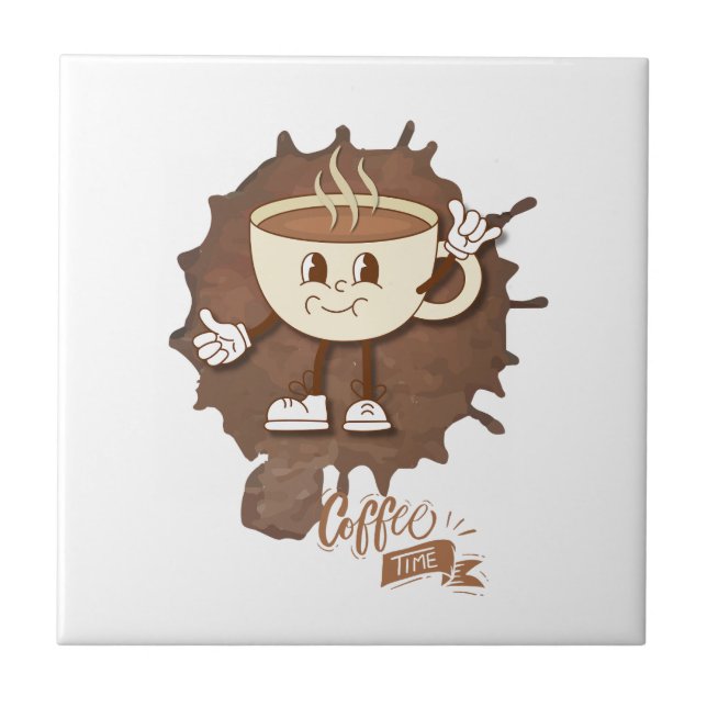 **Coffee Time – Cute Smiling Cup Steam  Fliese (Vorderseite)