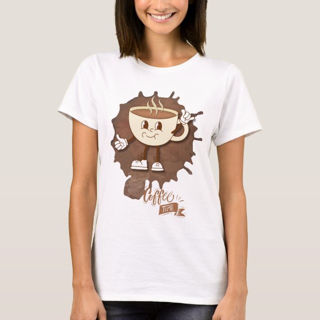 **Coffee Time – Cute Smiling Cup Steam  T-Shirt (Vorderseite)