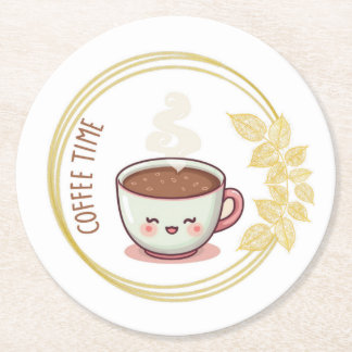 Coffee Time with Gold Leaf Coaster  Runder Pappuntersetzer