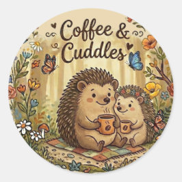 Coffee und Kuscheln Süßes Igel-Pärchen Matching Runder Aufkleber