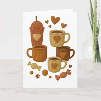 Coffee Valentine Day Love Knitted Hearts Hugs Karte