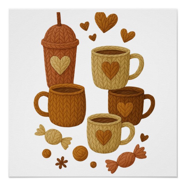 Coffee Valentine Day Love Knitted Hearts Hugs Poster (Vorderseite)