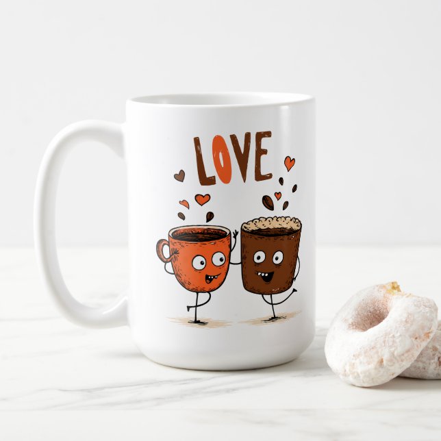 Coffee Vibes Minimalist Latte Art  Kaffeetasse (Mit Donut)