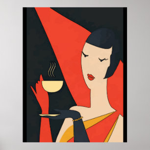 Coffee Vintag Lady Posters Poster