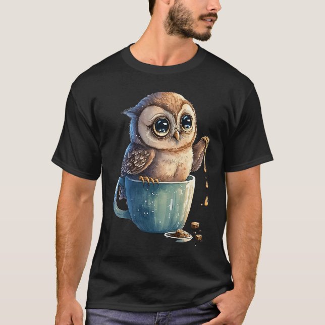 Coffee with cute owl owl coffee mug T-Shirt (Vorderseite)