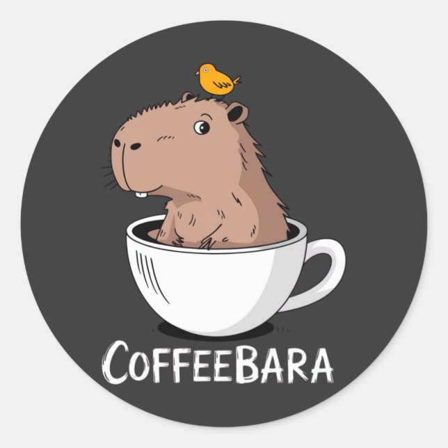 Coffeebara Cute Capybara Coffee Cup Funny Pun Runder Aufkleber (Vorderseite)