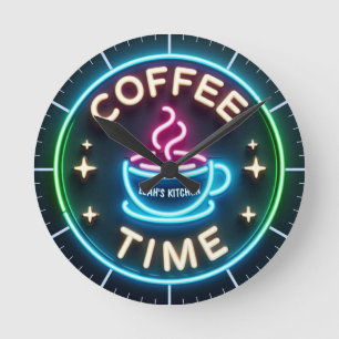 ☕ Coffeecore Clock Coffee Memes Neon Look Runde Wanduhr
