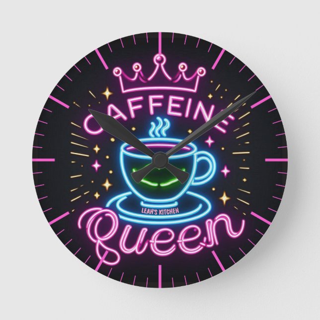 ☕ Coffeecore Clock Kaffee Meme Coffeine Queen Runde Wanduhr (Vorderseite)