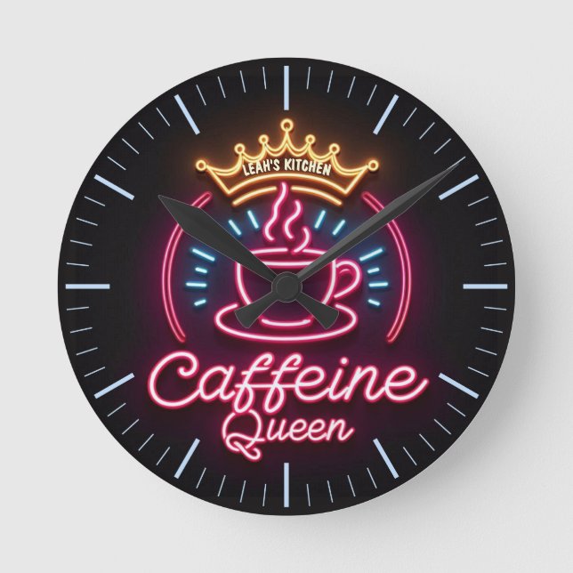 ☕ Coffeecore Clock Kaffee Meme Coffeine Queen Runde Wanduhr (Vorderseite)