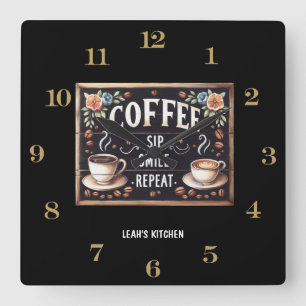 Coffeecore Clock Kaffee Memen Barista Chalkboard Quadratische Wanduhr