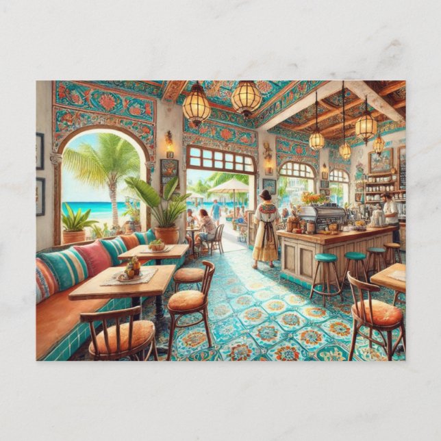 Coffeeshop in Cancun Mexiko Postkarte (Vorderseite)