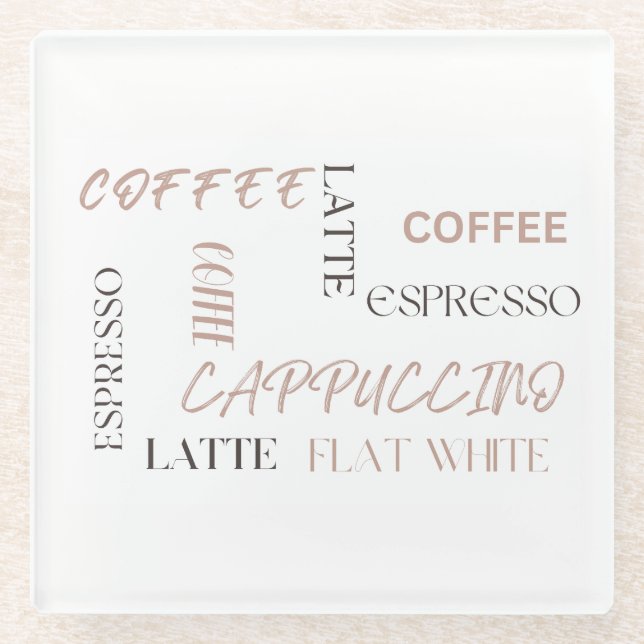 Coffeetypografie Moderner Café-Stil Kaffeeliebhabe Glasuntersetzer (Vorderseite)