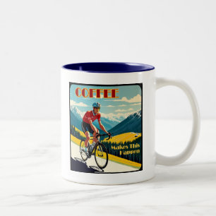 Coffein bringt den Radfahrer ans Ziel Zweifarbige Tasse
