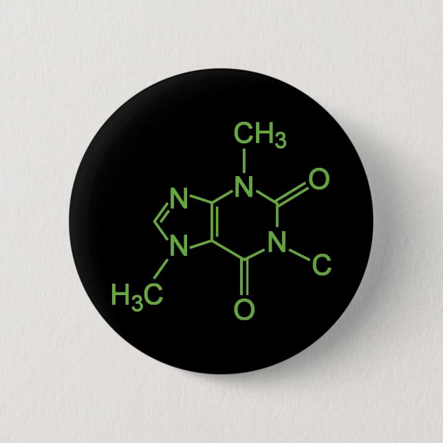 Coffein Coffee Molecule Chemisches Diagramm Button (Vorderseite)