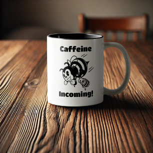 Coffein-Incoming! Funny Bee mit Eimer Cartoon Zweifarbige Tasse