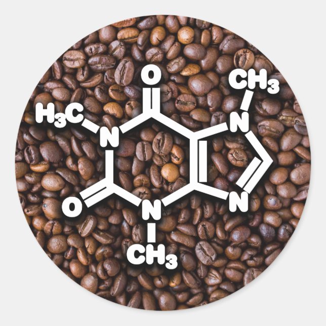 Coffein Molecule Kaffeebohnen Runder Aufkleber (Vorderseite)