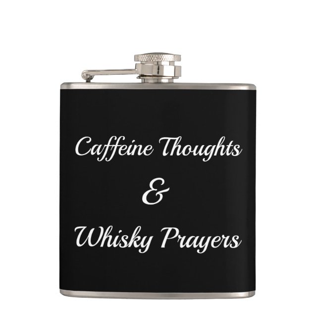 Coffein Thoughts & Whisky Prayers Stress Relief Flachmann (Vorderseite)