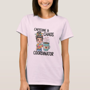 Coffeine & Chaos Queen - Trendy Coffee Graphic T-S T-Shirt